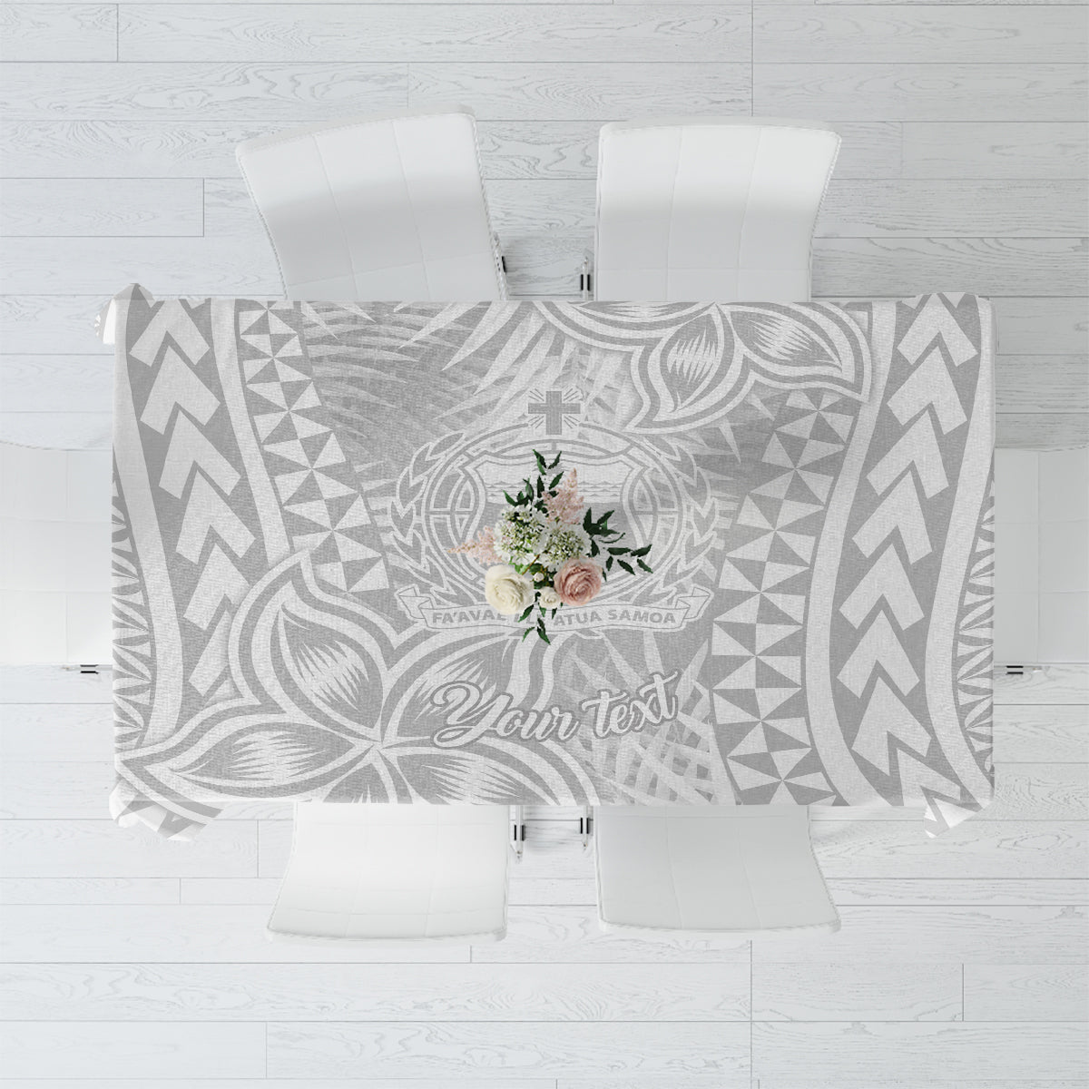 Personalised Samoa Lotu Tamait Tablecloth Tropical Plant White Sunday With Polynesia Pattern LT9 White - Polynesian Pride