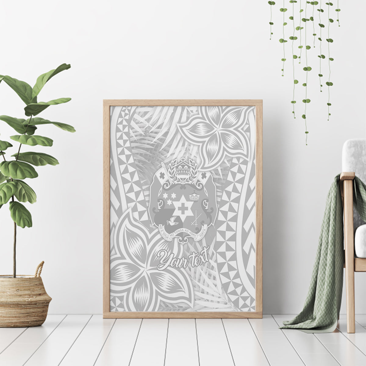 Personalised Tonga White Sunday Canvas Wall Art Tropical Plant With Polynesian Pattern LT9 - Polynesian Pride