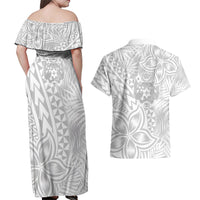 Personalised Tonga White Sunday Couples Matching Off Shoulder Maxi Dress and Hawaiian Shirt Tropical Plant With Polynesian Pattern LT9 - Polynesian Pride