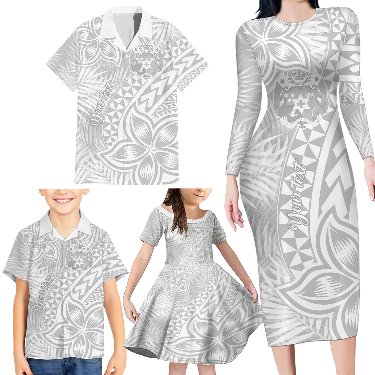 Personalised Tonga White Sunday Family Matching Long Sleeve Bodycon Dress and Hawaiian Shirt Tropical Plant With Polynesian Pattern LT9 - Polynesian Pride