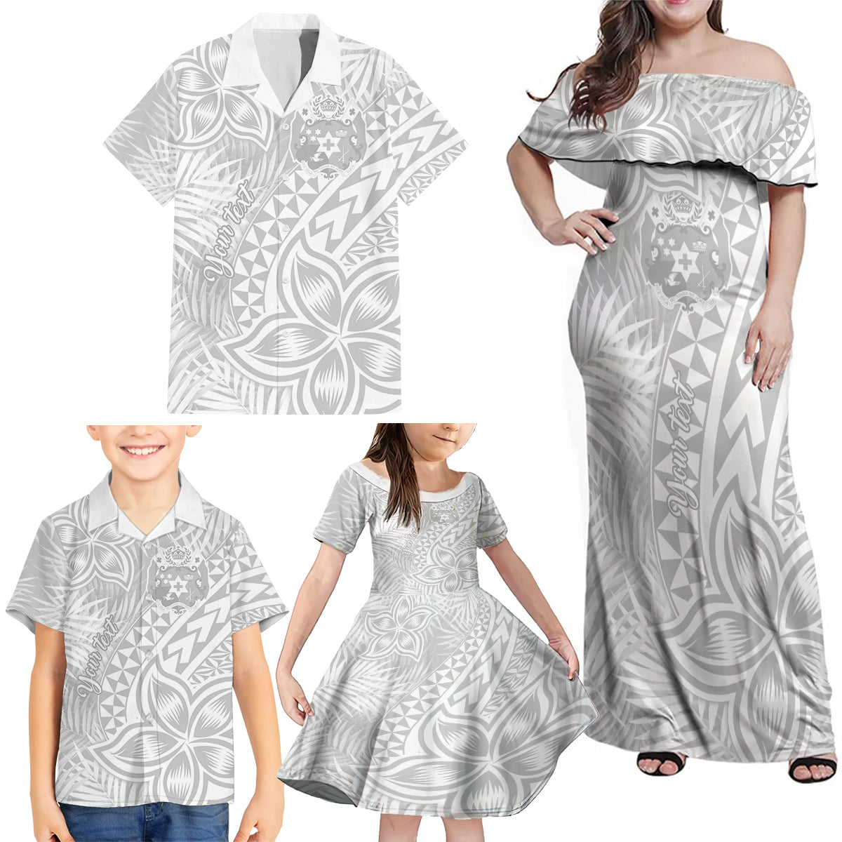 Personalised Tonga White Sunday Family Matching Off Shoulder Maxi Dress and Hawaiian Shirt Tropical Plant With Polynesian Pattern LT9 - Polynesian Pride