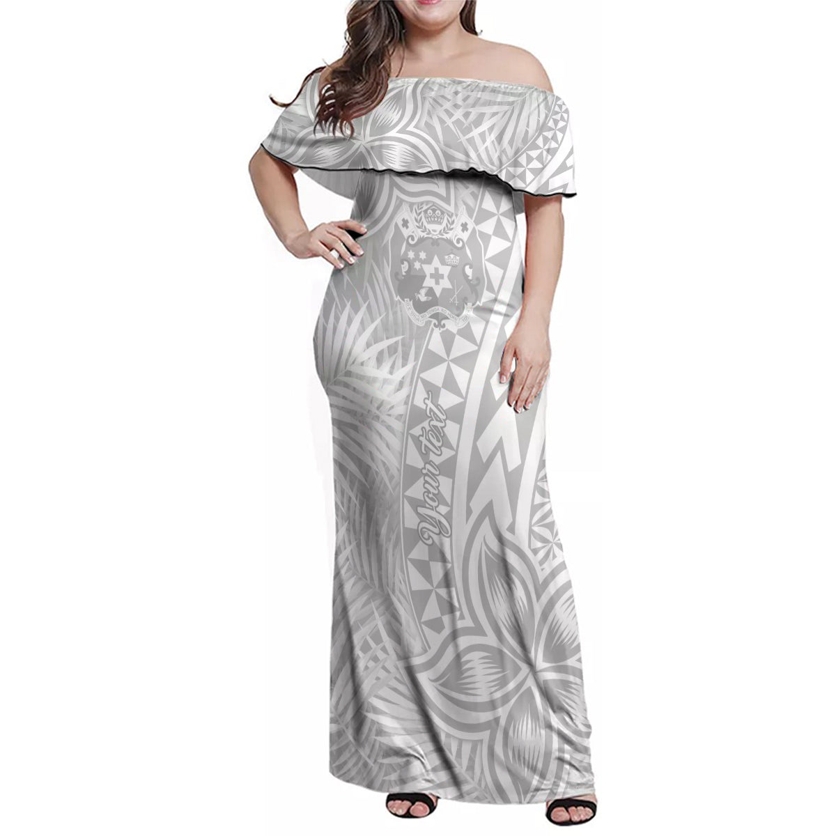 Personalised Tonga White Sunday Family Matching Off Shoulder Maxi Dress and Hawaiian Shirt Tropical Plant With Polynesian Pattern LT9 Mom's Dress White - Polynesian Pride