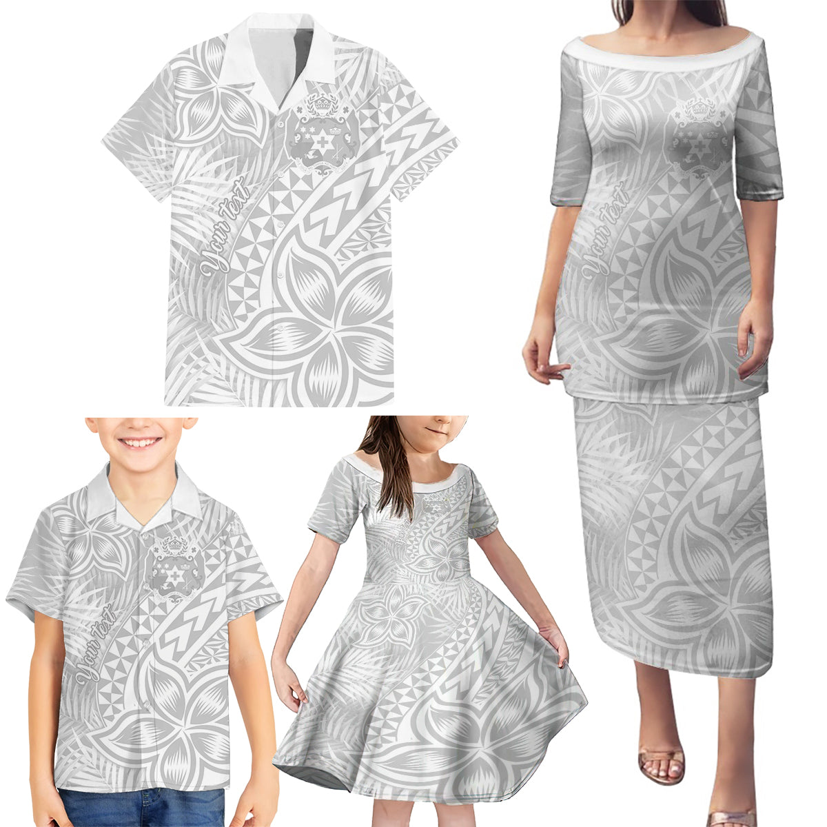 Personalised Tonga White Sunday Family Matching Puletasi Dress and Hawaiian Shirt Tropical Plant With Polynesian Pattern LT9 - Polynesian Pride