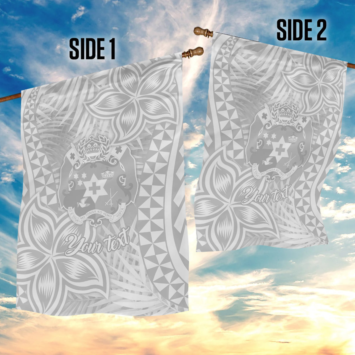 Personalised Tonga White Sunday Garden Flag Tropical Plant With Polynesian Pattern LT9 - Polynesian Pride