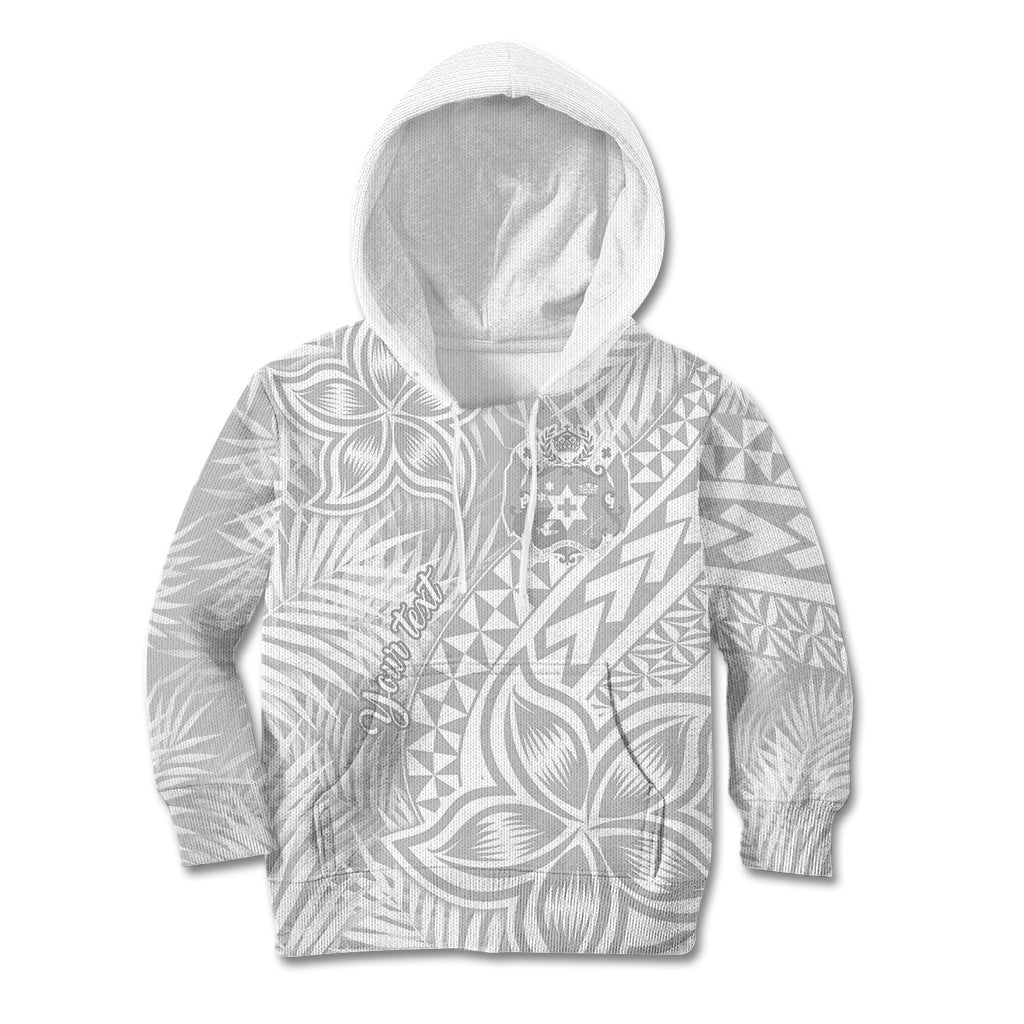 Personalised Tonga White Sunday Kid Hoodie Tropical Plant With Polynesian Pattern LT9 Hoodie White - Polynesian Pride