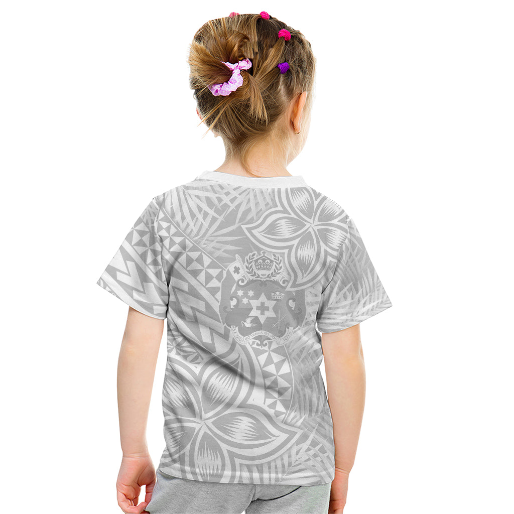 Personalised Tonga White Sunday Kid T Shirt Tropical Plant With Polynesian Pattern LT9 - Polynesian Pride