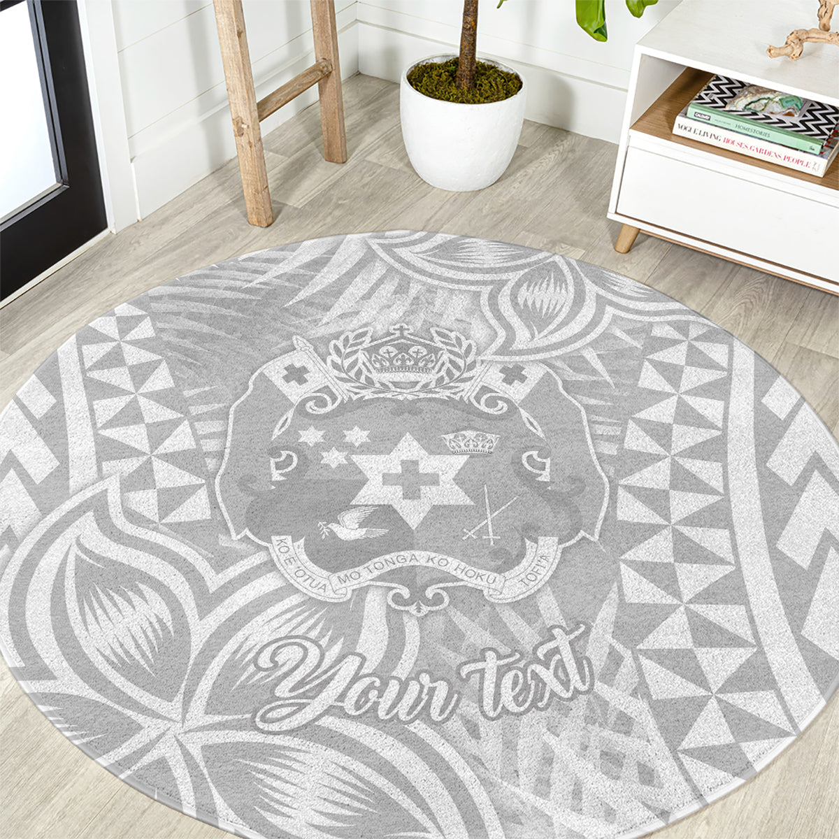 Personalised Tonga White Sunday Round Carpet Tropical Plant With Polynesian Pattern LT9 White - Polynesian Pride