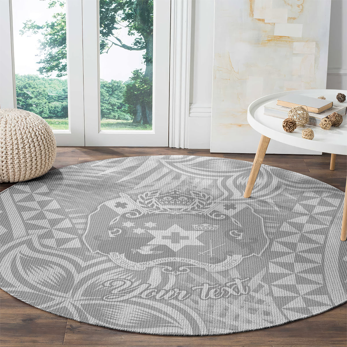 Personalised Tonga White Sunday Round Carpet Tropical Plant With Polynesian Pattern LT9 - Polynesian Pride