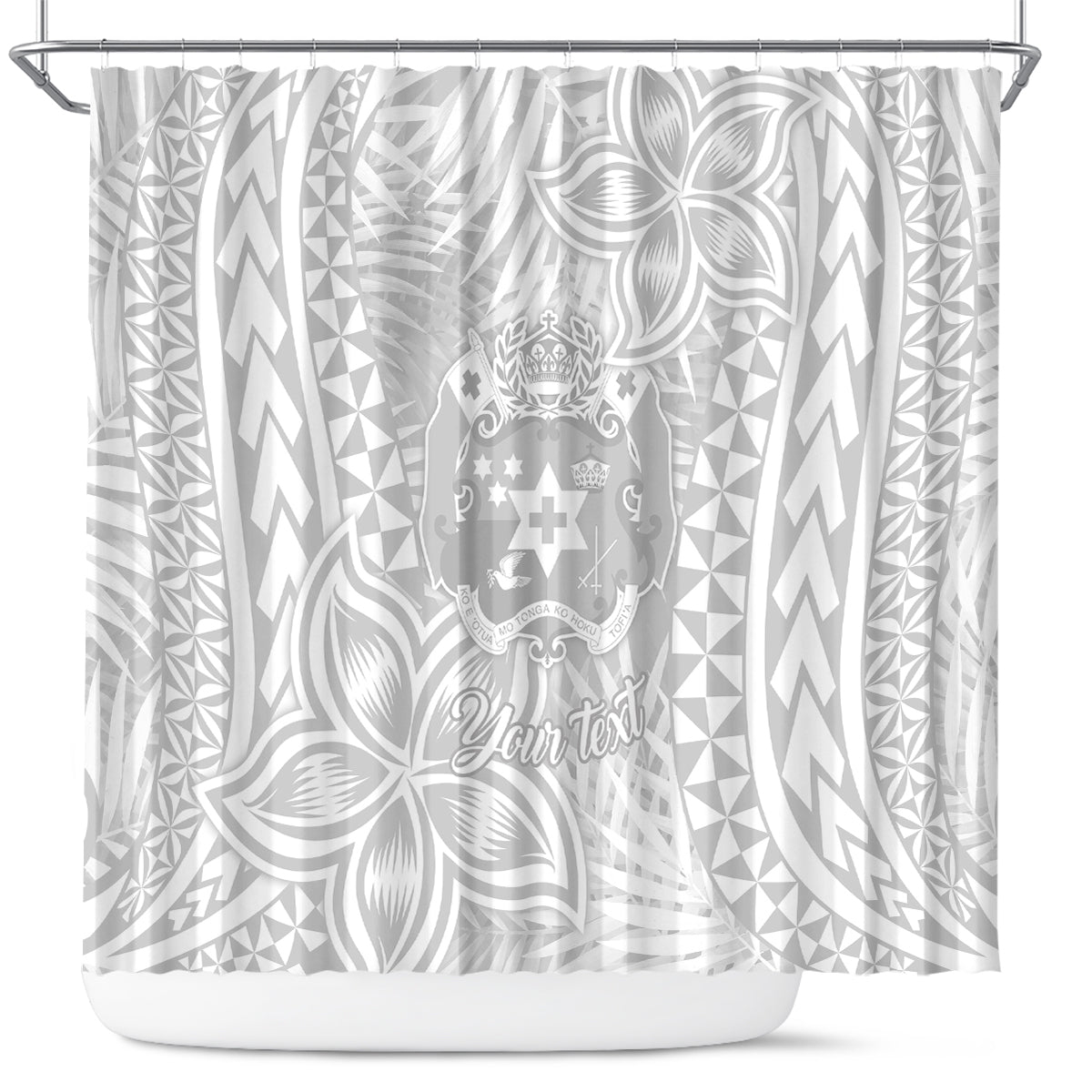 Personalised Tonga White Sunday Shower Curtain Tropical Plant With Polynesian Pattern LT9 White - Polynesian Pride