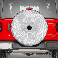 Personalised Tonga White Sunday Spare Tire Cover Tropical Plant With Polynesian Pattern LT9 - Polynesian Pride