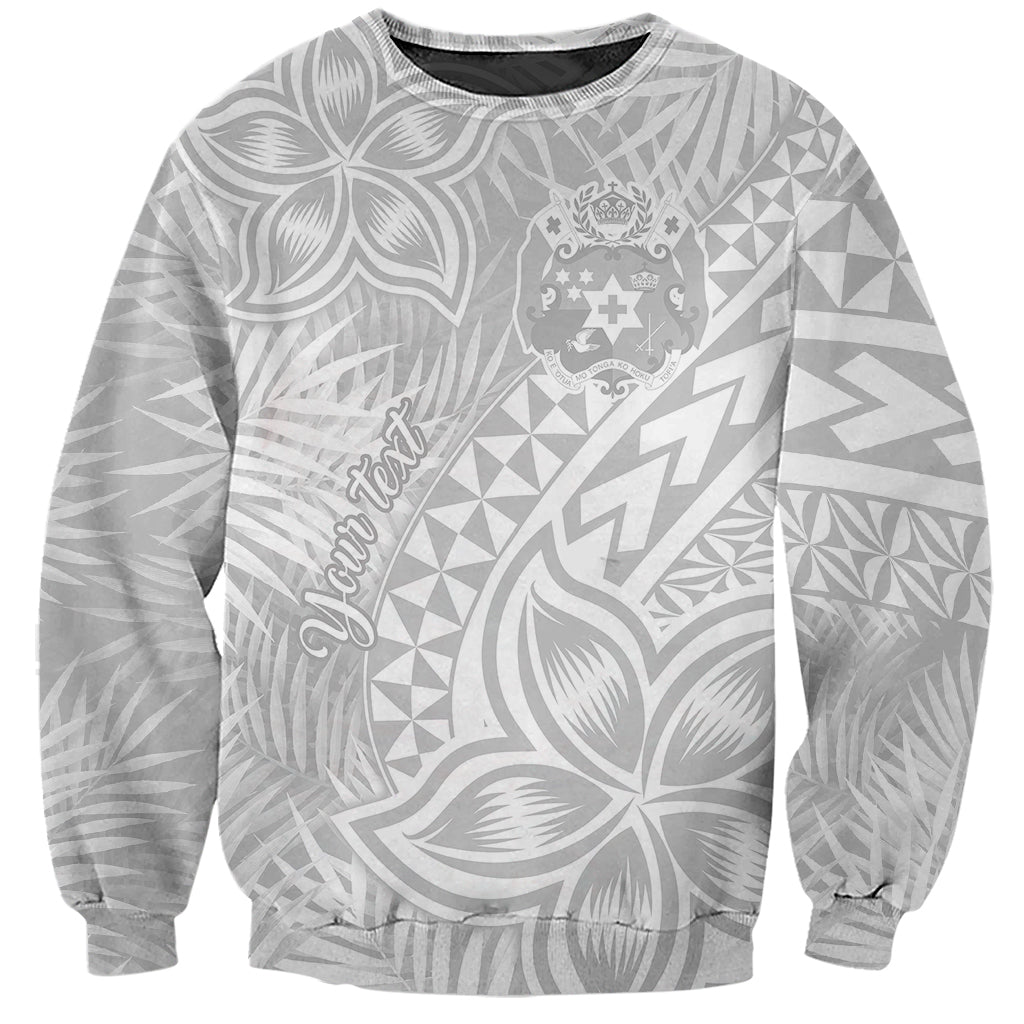 Personalised Tonga White Sunday Sweatshirt Tropical Plant With Polynesian Pattern LT9 Unisex White - Polynesian Pride