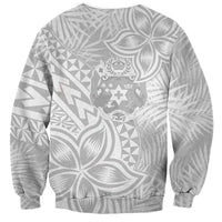 Personalised Tonga White Sunday Sweatshirt Tropical Plant With Polynesian Pattern LT9 - Polynesian Pride