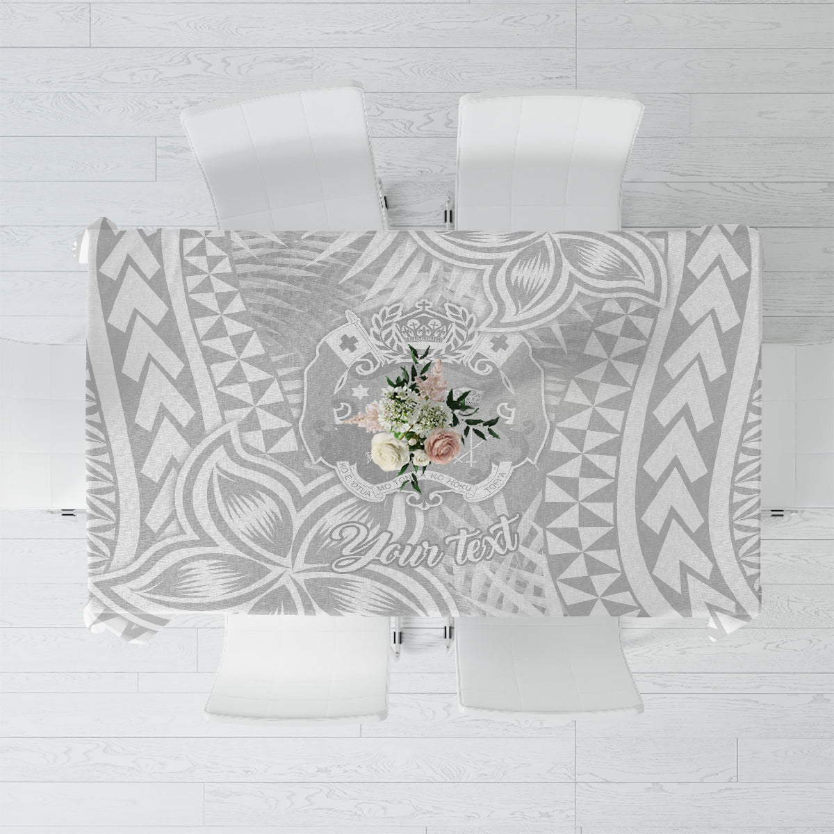 Personalised Tonga White Sunday Tablecloth Tropical Plant With Polynesian Pattern LT9 White - Polynesian Pride