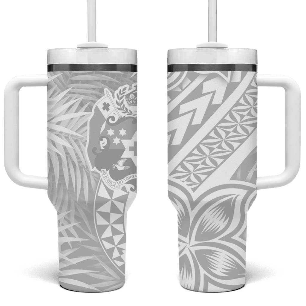 Tonga White Sunday Tumbler With Handle Tropical Plant With Polynesian Pattern