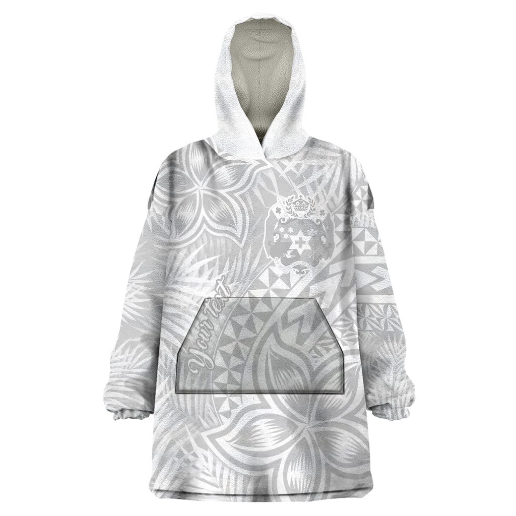 Personalised Tonga White Sunday Wearable Blanket Hoodie Tropical Plant With Polynesian Pattern LT9 One Size White - Polynesian Pride