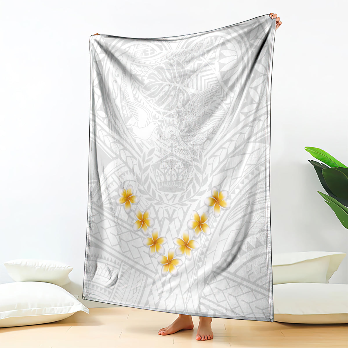 Tonga White Sunday Blanket Polynesian Plumeria Tribal Simple LT9 White - Polynesian Pride