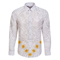 Tonga White Sunday Family Matching Off Shoulder Short Dress and Hawaiian Shirt Polynesian Plumeria Tribal Simple LT9 Dad's Shirt - Long Sleeve White - Polynesian Pride