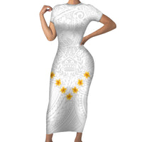Tonga White Sunday Family Matching Short Sleeve Bodycon Dress and Hawaiian Shirt Polynesian Plumeria Tribal Simple LT9 Mom's Dress White - Polynesian Pride