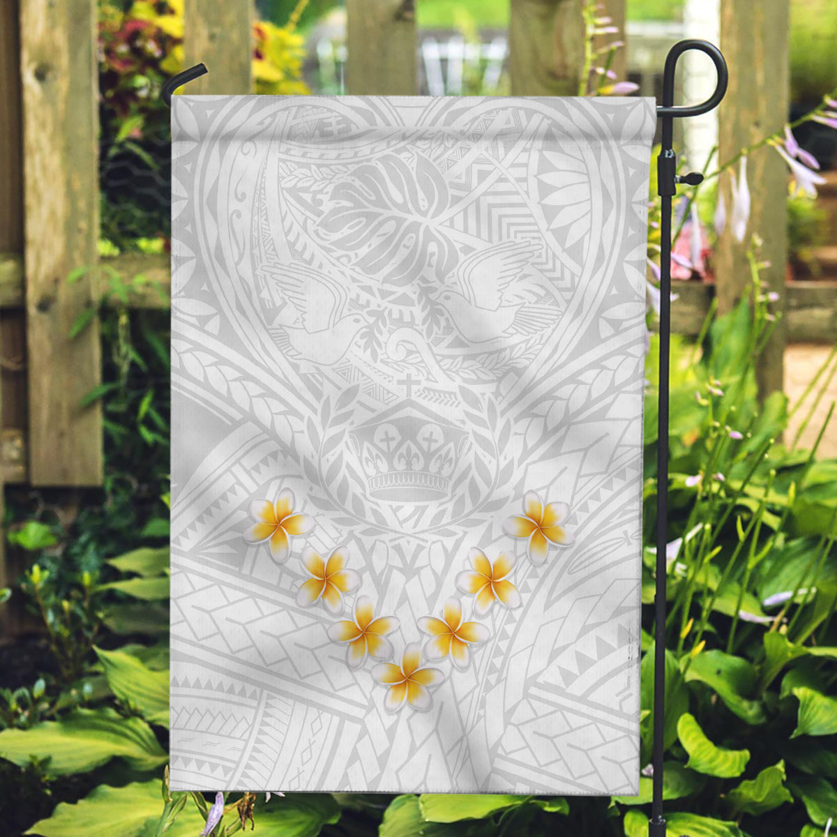 Tonga White Sunday Garden Flag Polynesian Plumeria Tribal Simple LT9 Garden Flag White - Polynesian Pride