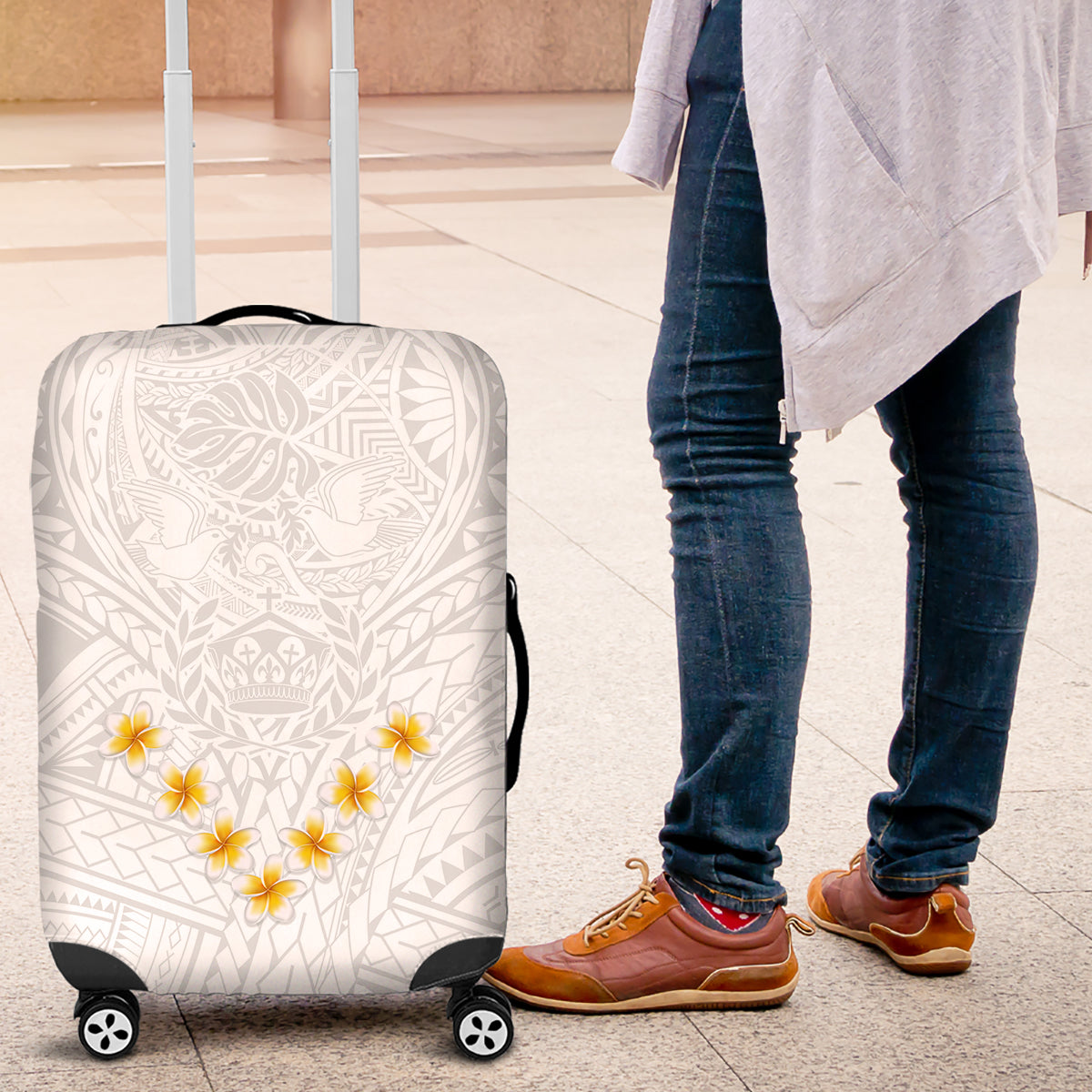 Tonga White Sunday Luggage Cover Polynesian Plumeria Tribal Simple LT9 White - Polynesian Pride