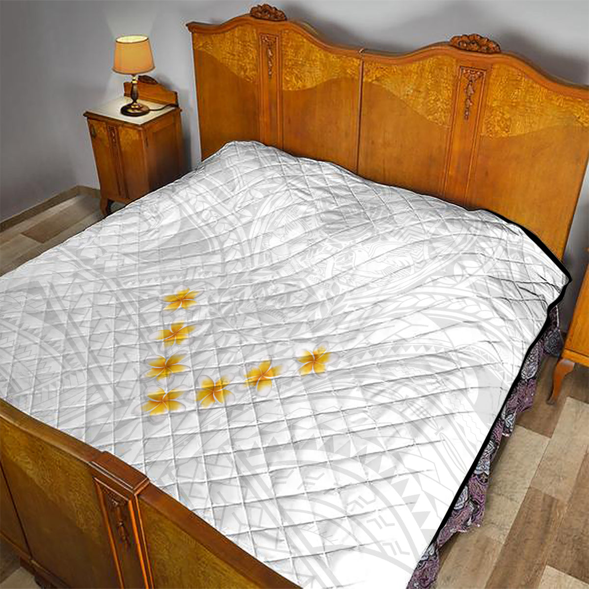 Tonga White Sunday Quilt Polynesian Plumeria Tribal Simple LT9 - Polynesian Pride