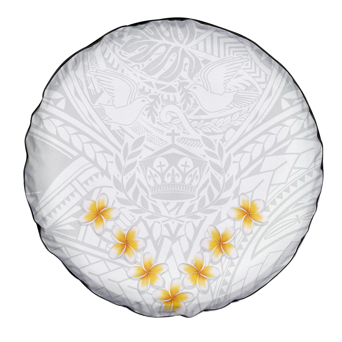 Tonga White Sunday Spare Tire Cover Polynesian Plumeria Tribal Simple LT9 White - Polynesian Pride