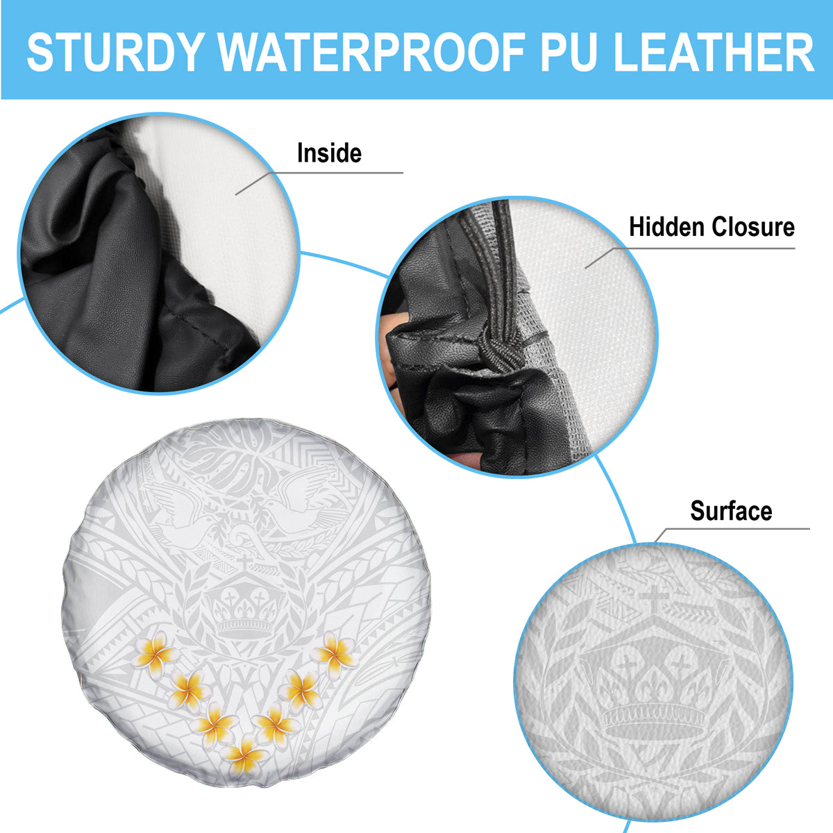 Tonga White Sunday Spare Tire Cover Polynesian Plumeria Tribal Simple LT9 - Polynesian Pride