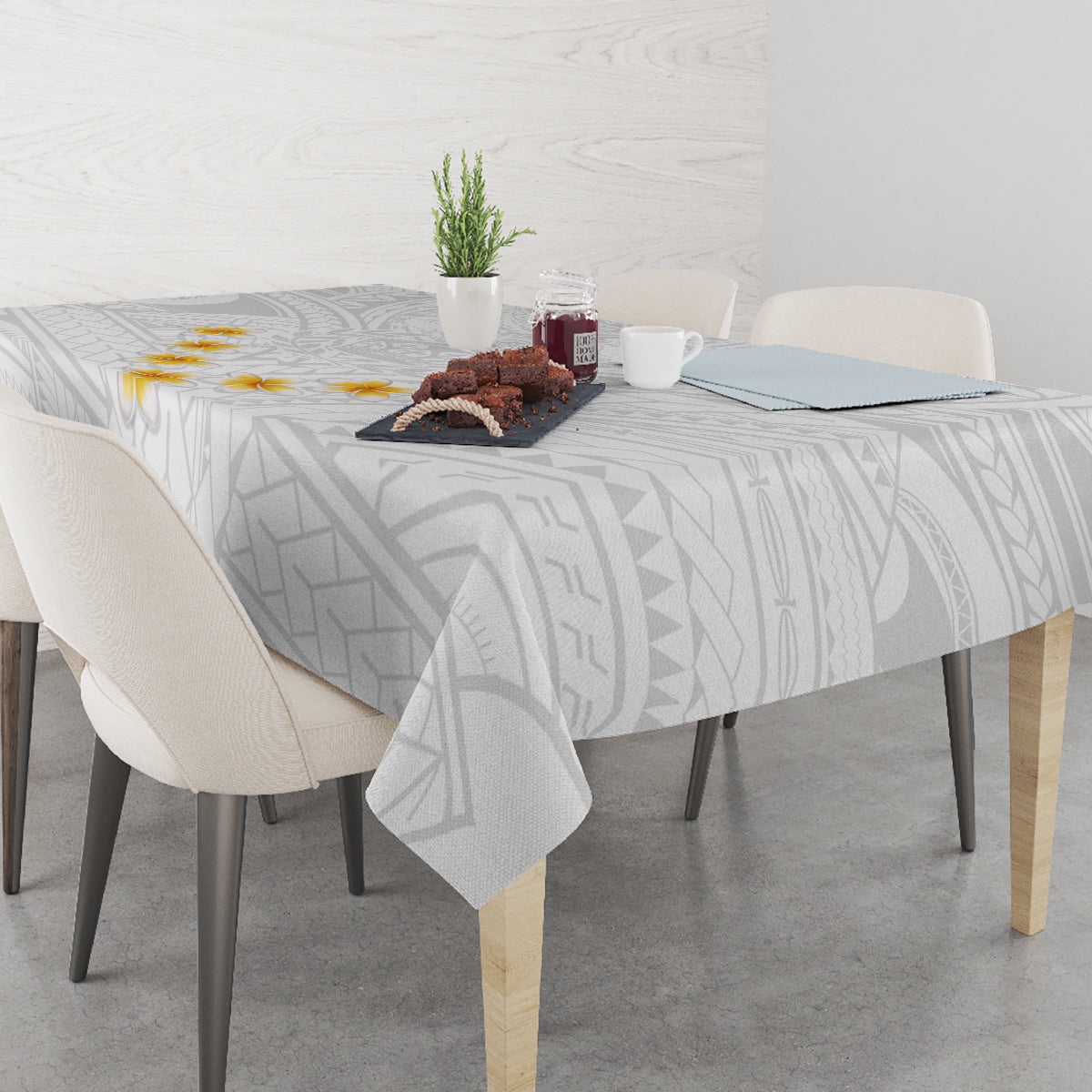 Tonga White Sunday Tablecloth Polynesian Plumeria Tribal Simple LT9 - Polynesian Pride