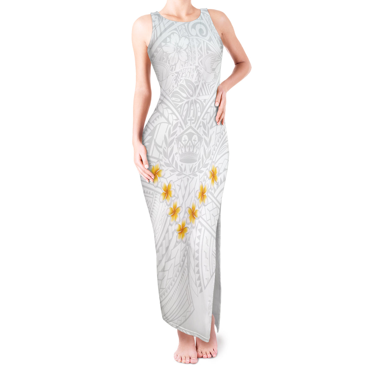 Tonga White Sunday Tank Maxi Dress Polynesian Plumeria Tribal Simple LT9 Women White - Polynesian Pride