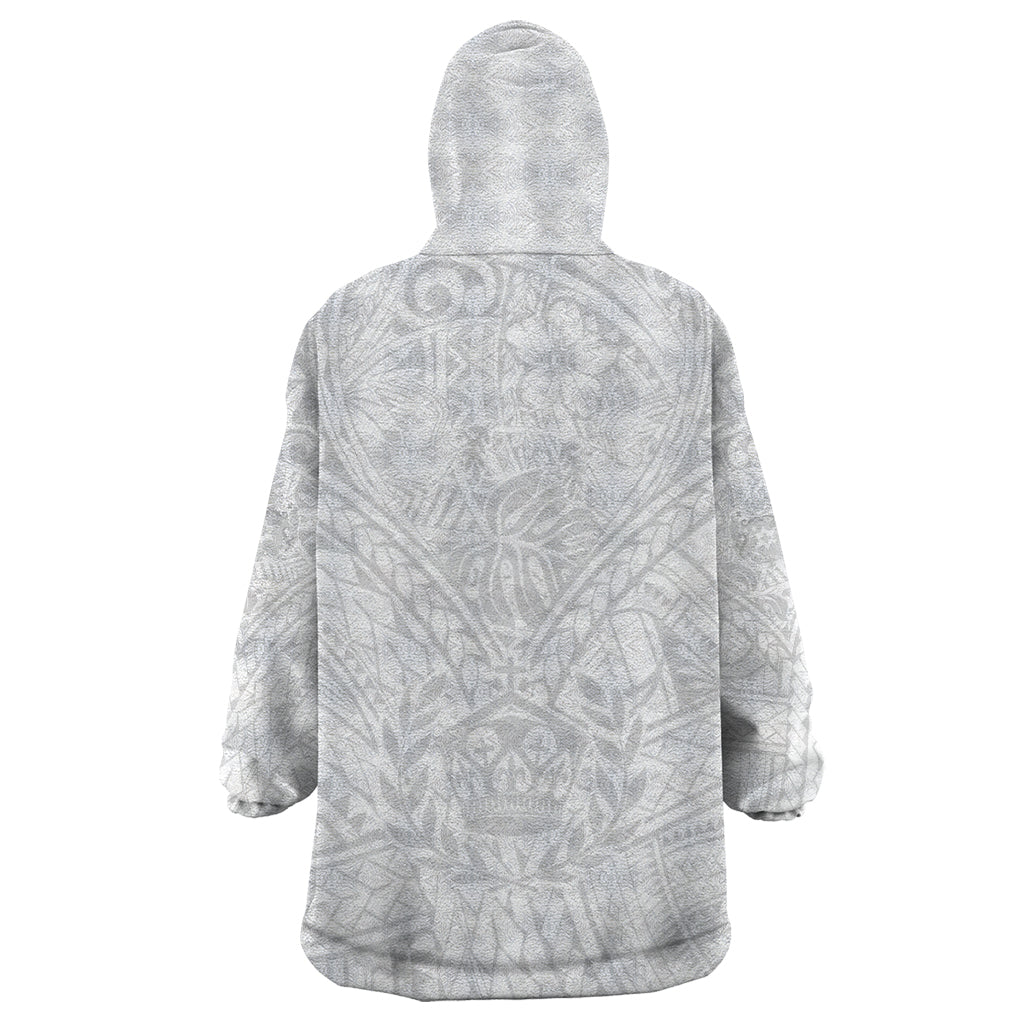 Tonga White Sunday Wearable Blanket Hoodie Polynesian Plumeria Tribal Simple LT9 - Polynesian Pride