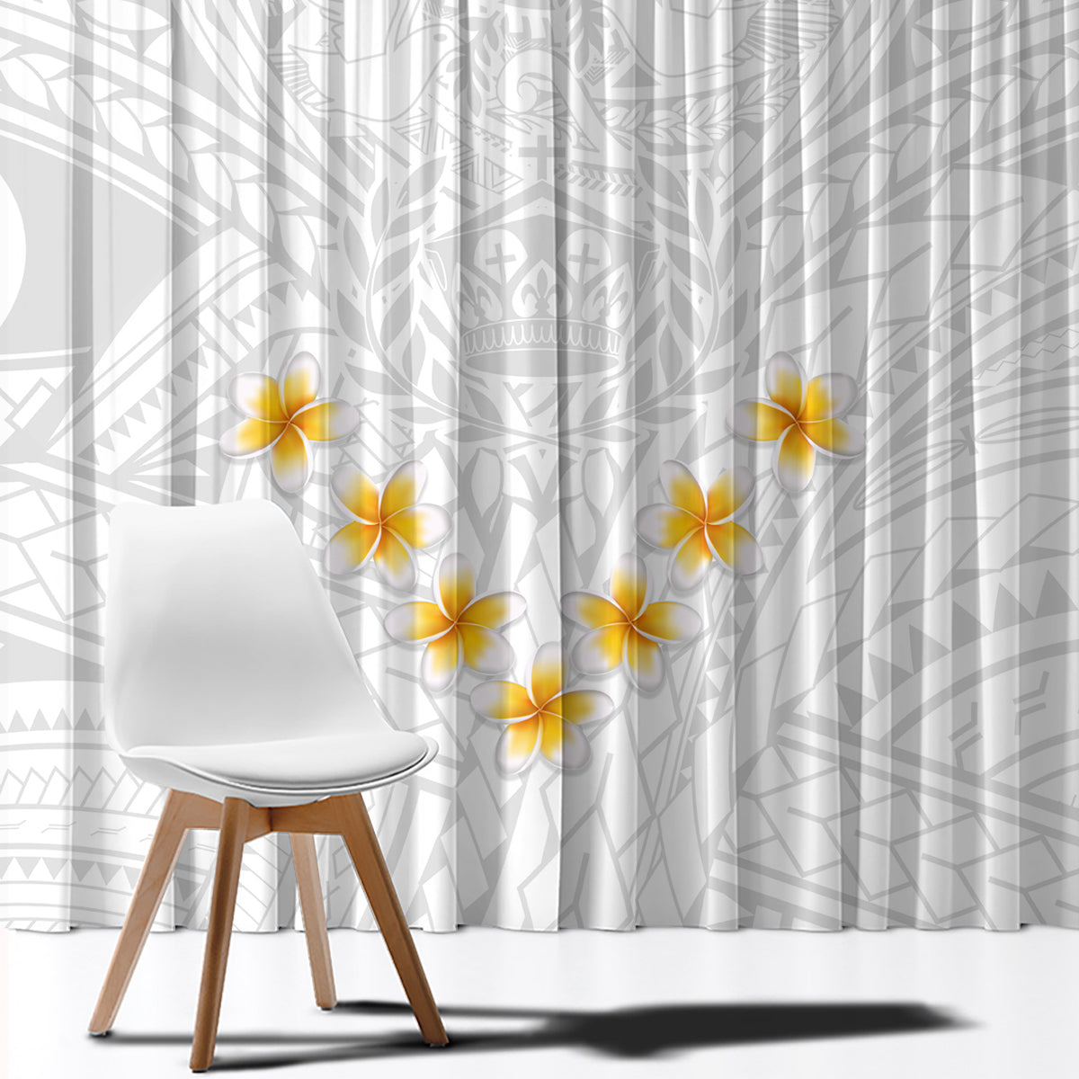 Tonga White Sunday Window Curtain Polynesian Plumeria Tribal Simple LT9 - Polynesian Pride