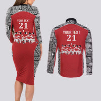 Custom Tonga Rugby Mate Ma'a Couples Matching Long Sleeve Bodycon Dress and Long Sleeve Button Shirt Tonga XIII Make History Pacific Champions LT9 - Polynesian Pride
