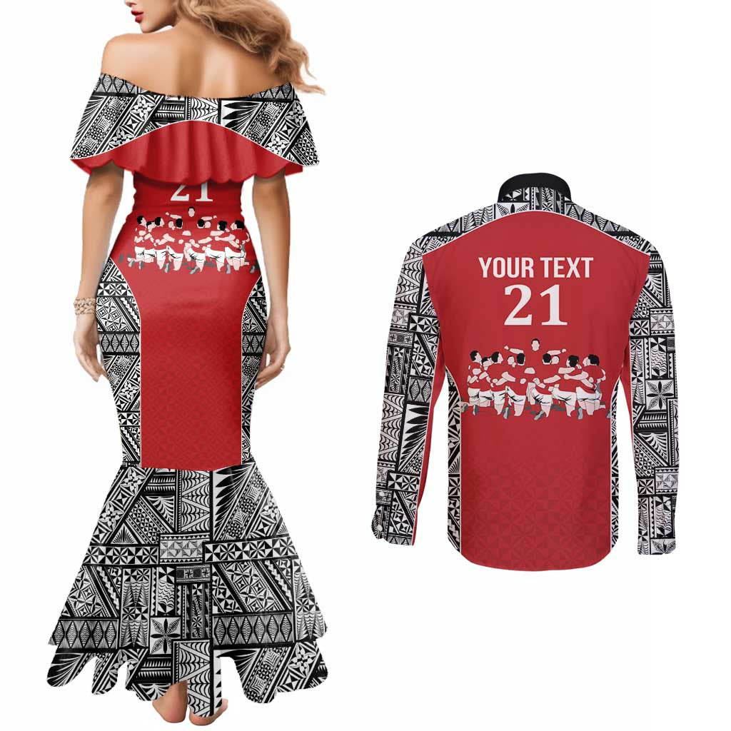 Custom Tonga Rugby Mate Ma'a Couples Matching Mermaid Dress and Long Sleeve Button Shirt Tonga XIII Make History Pacific Champions LT9 - Polynesian Pride