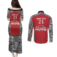 Custom Tonga Rugby Mate Ma'a Couples Matching Puletasi and Long Sleeve Button Shirt Tonga XIII Make History Pacific Champions LT9 - Polynesian Pride