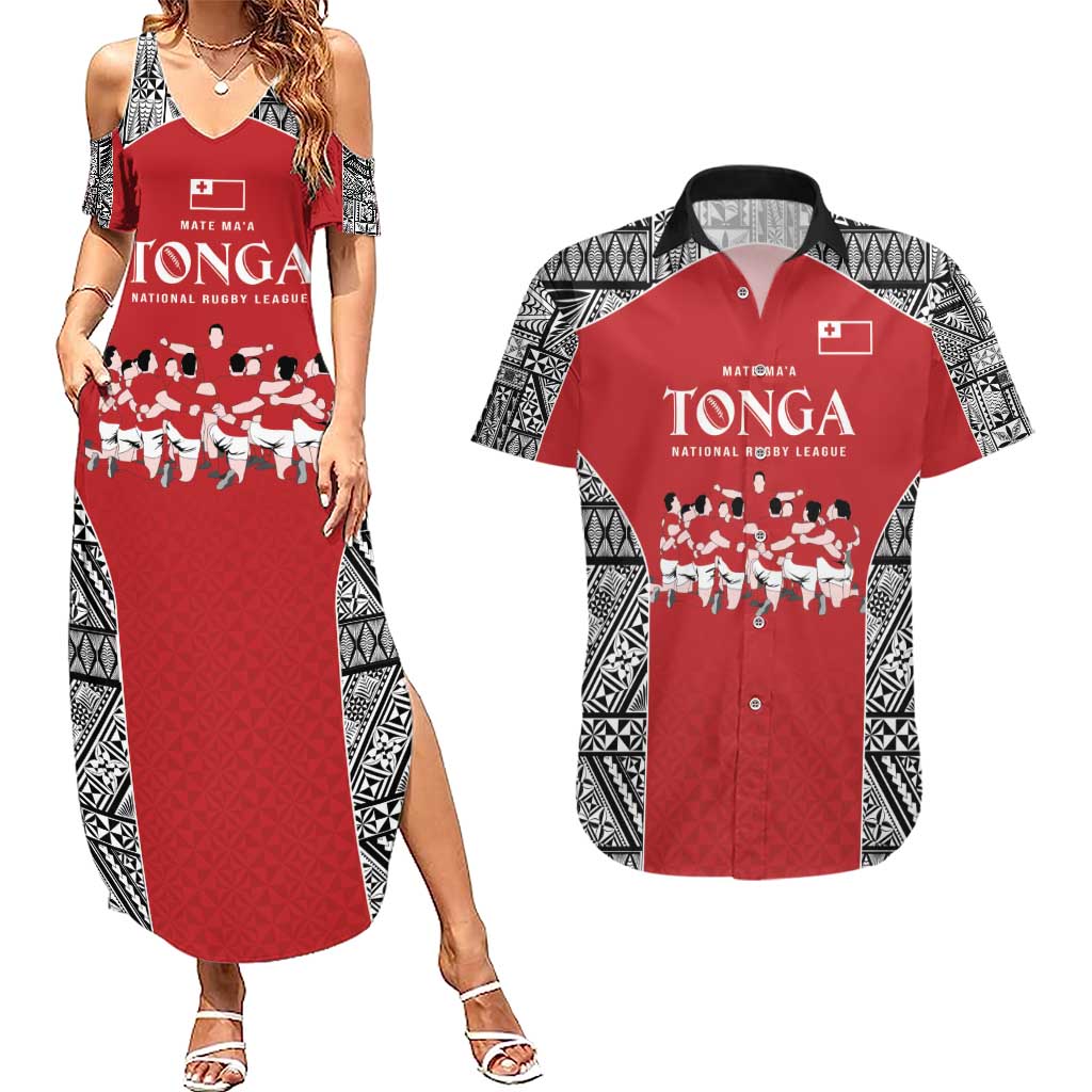 Custom Tonga Rugby Mate Ma'a Couples Matching Summer Maxi Dress and Hawaiian Shirt Tonga XIII Make History Pacific Champions LT9 Red - Polynesian Pride