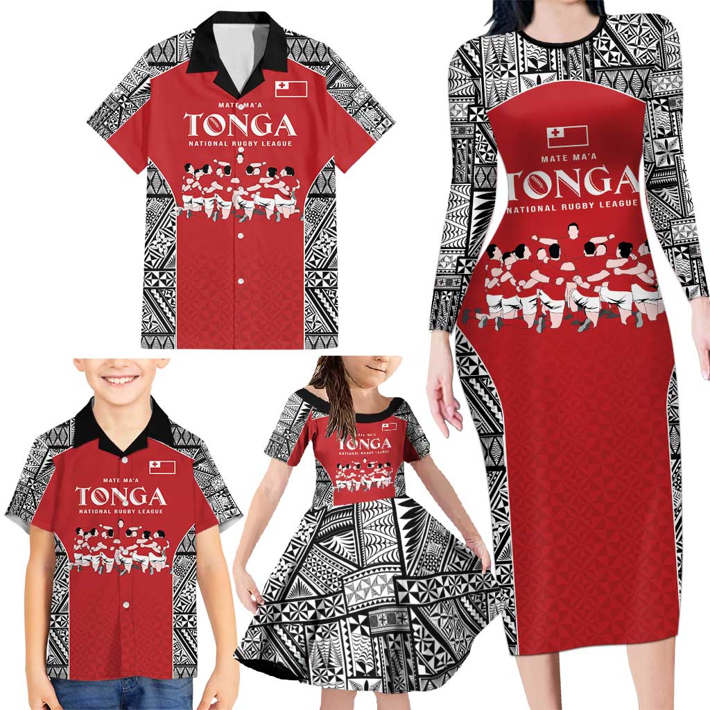 Custom Tonga Rugby Mate Ma'a Family Matching Long Sleeve Bodycon Dress and Hawaiian Shirt Tonga XIII Make History Pacific Champions