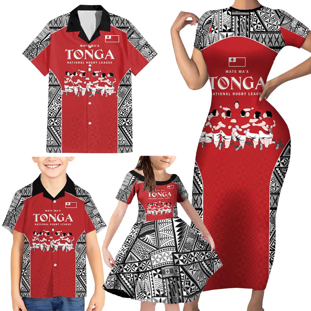 Custom Tonga Rugby Mate Ma'a Family Matching Short Sleeve Bodycon Dress and Hawaiian Shirt Tonga XIII Make History Pacific Champions