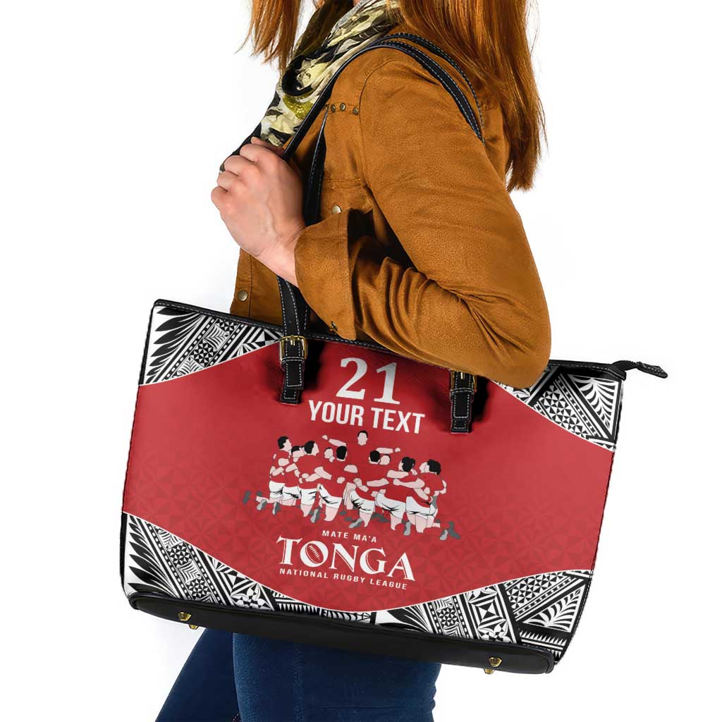 Custom Tonga Rugby Mate Ma'a Leather Tote Bag Tonga XIII Make History Pacific Champions LT9 Red - Polynesian Pride