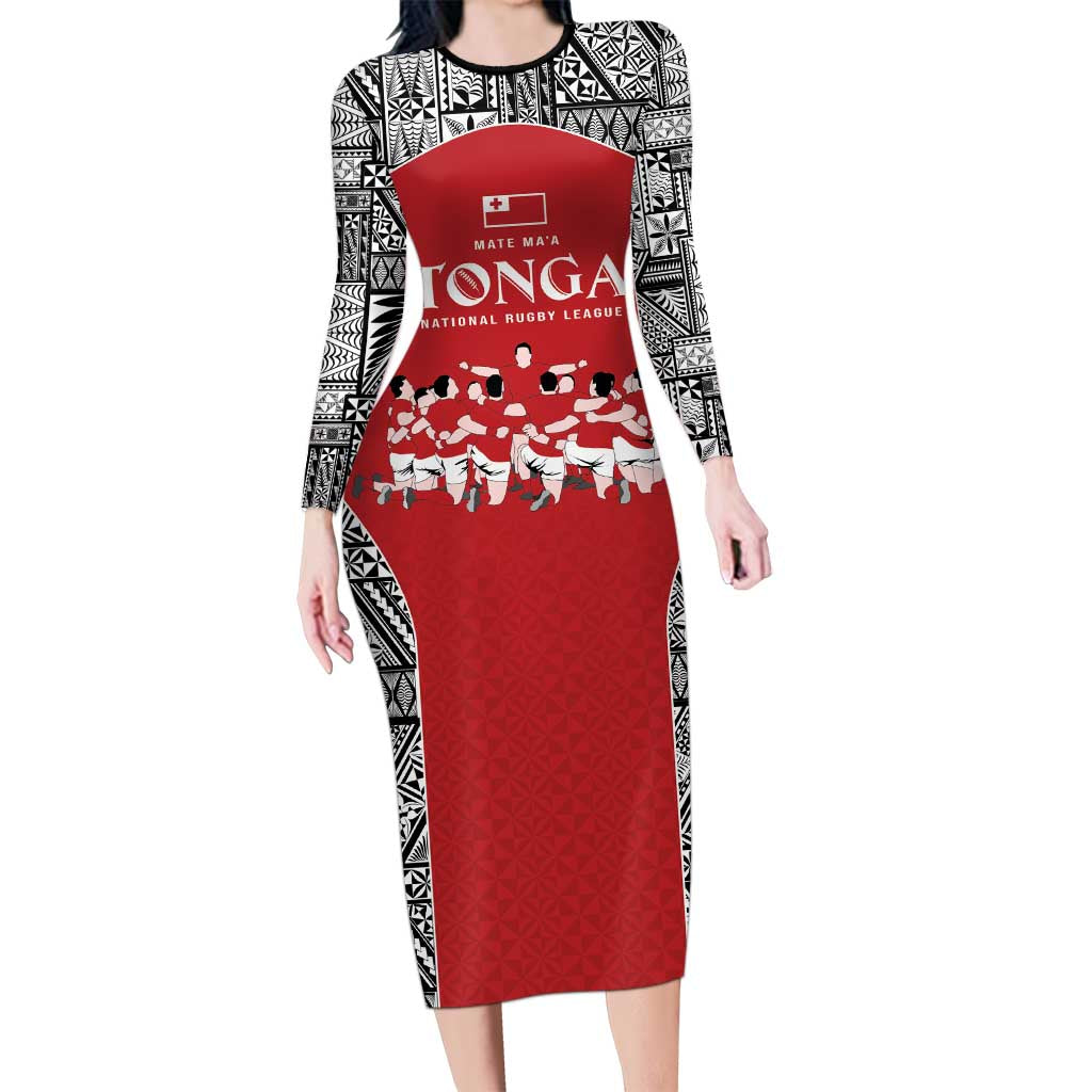 Custom Tonga Rugby Mate Ma'a Long Sleeve Bodycon Dress Tonga XIII Make History Pacific Champions