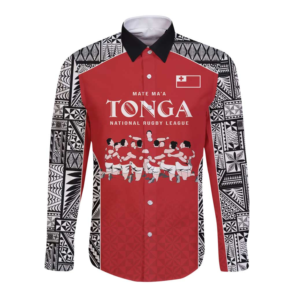 Custom Tonga Rugby Mate Ma'a Long Sleeve Button Shirt Tonga XIII Make History Pacific Champions