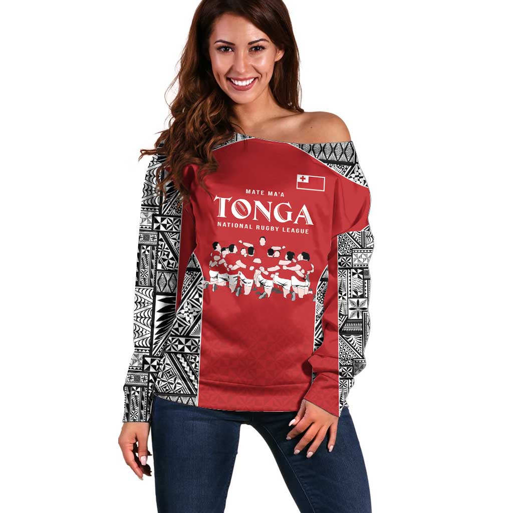 Custom Tonga Rugby Mate Ma'a Off Shoulder Sweater Tonga XIII Make History Pacific Champions