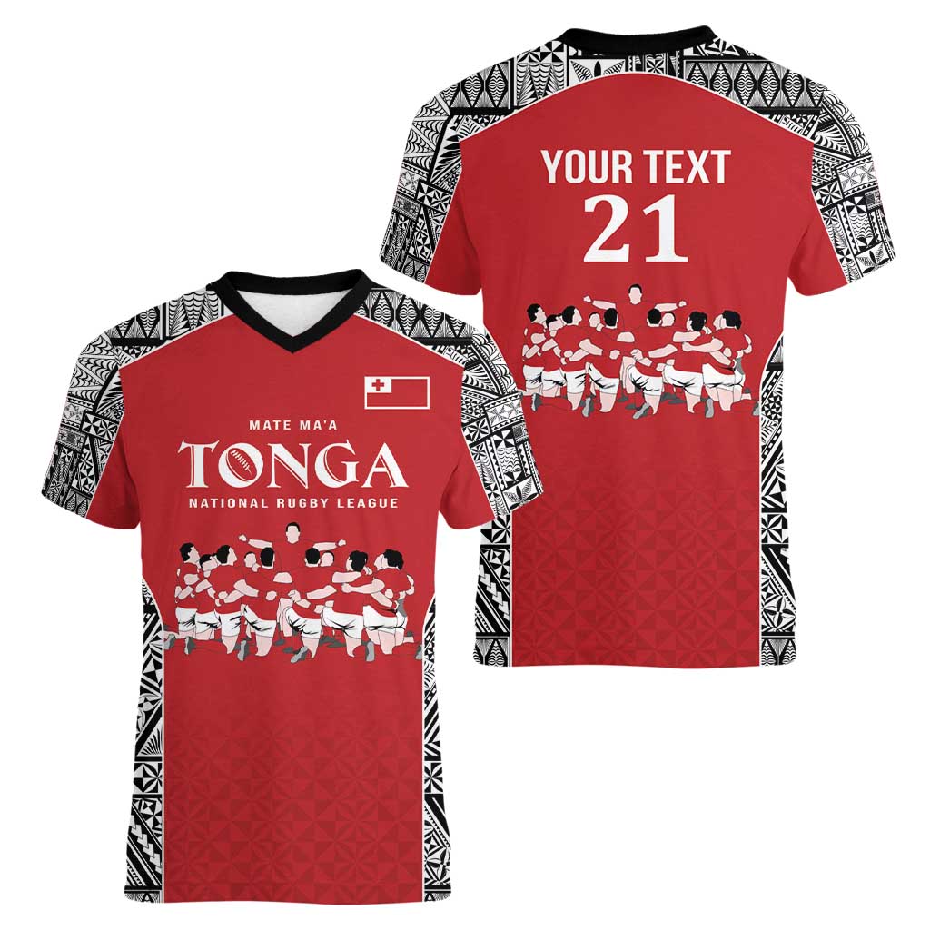Custom Tonga Rugby Mate Ma'a Women V-Neck T-Shirt Tonga XIII Make History Pacific Champions