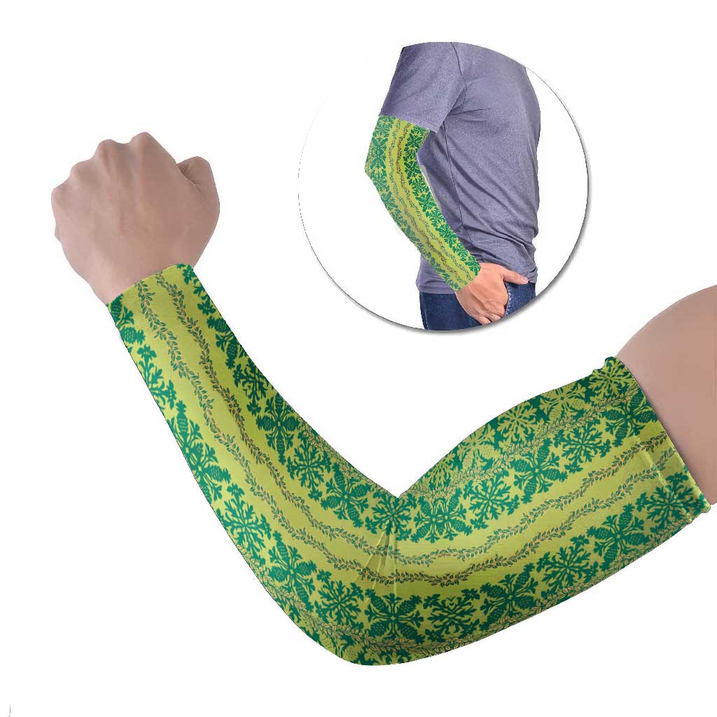 Hawaii Lei with Tribal Quilt Motif Arm Sleeves LT9 Set of 2 Green - Polynesian Pride