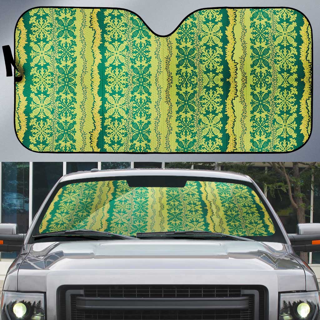 Hawaii Lei with Tribal Quilt Motif Auto Sun Shade - Polynesian Pride