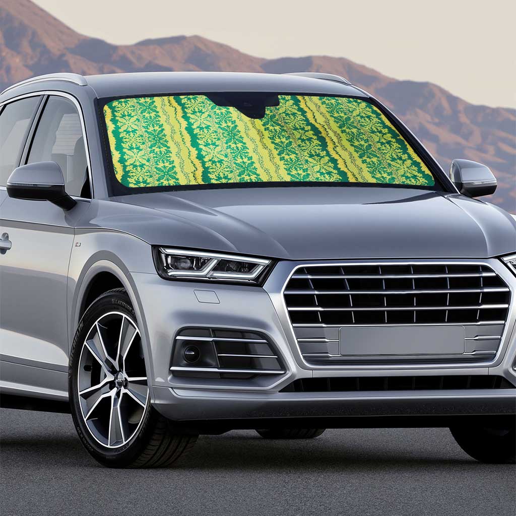 Hawaii Lei with Tribal Quilt Motif Auto Sun Shade - Polynesian Pride