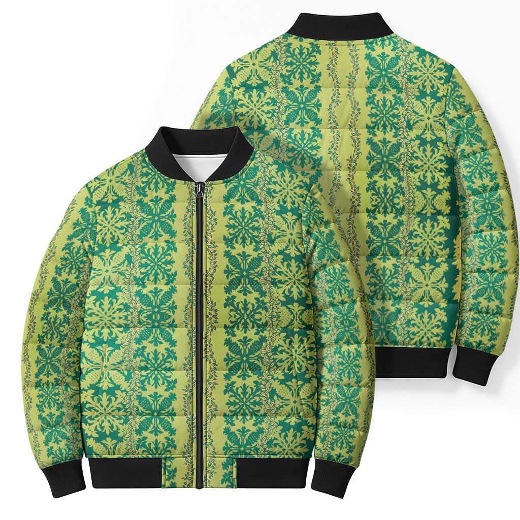Hawaii Lei with Tribal Quilt Motif Bomber Puffer Jacket LT9 - Polynesian Pride
