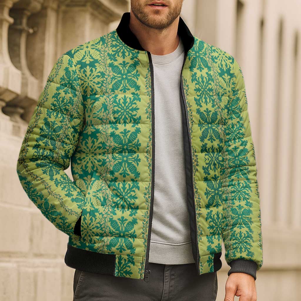 Hawaii Lei with Tribal Quilt Motif Bomber Puffer Jacket LT9 - Polynesian Pride