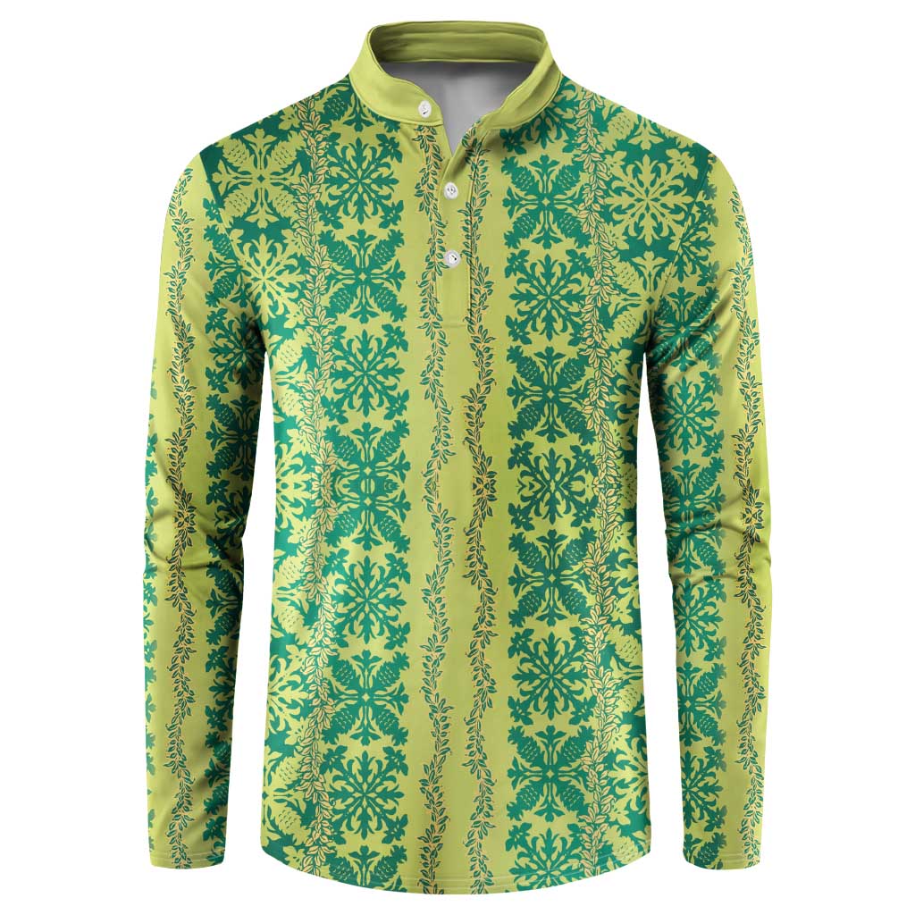 Hawaii Lei with Tribal Quilt Motif Button Sweatshirt