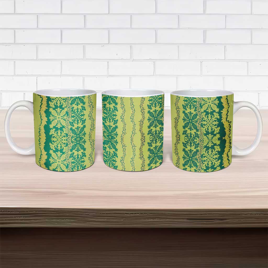 Hawaii Lei with Tribal Quilt Motif Ceramic Mug - Polynesian Pride