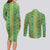 Hawaii Lei with Tribal Quilt Motif Couples Matching Long Sleeve Bodycon Dress and Long Sleeve Button Shirt